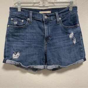 Levi’s Mid length Distressed Medium Wash Cuffed Shorts Size 28